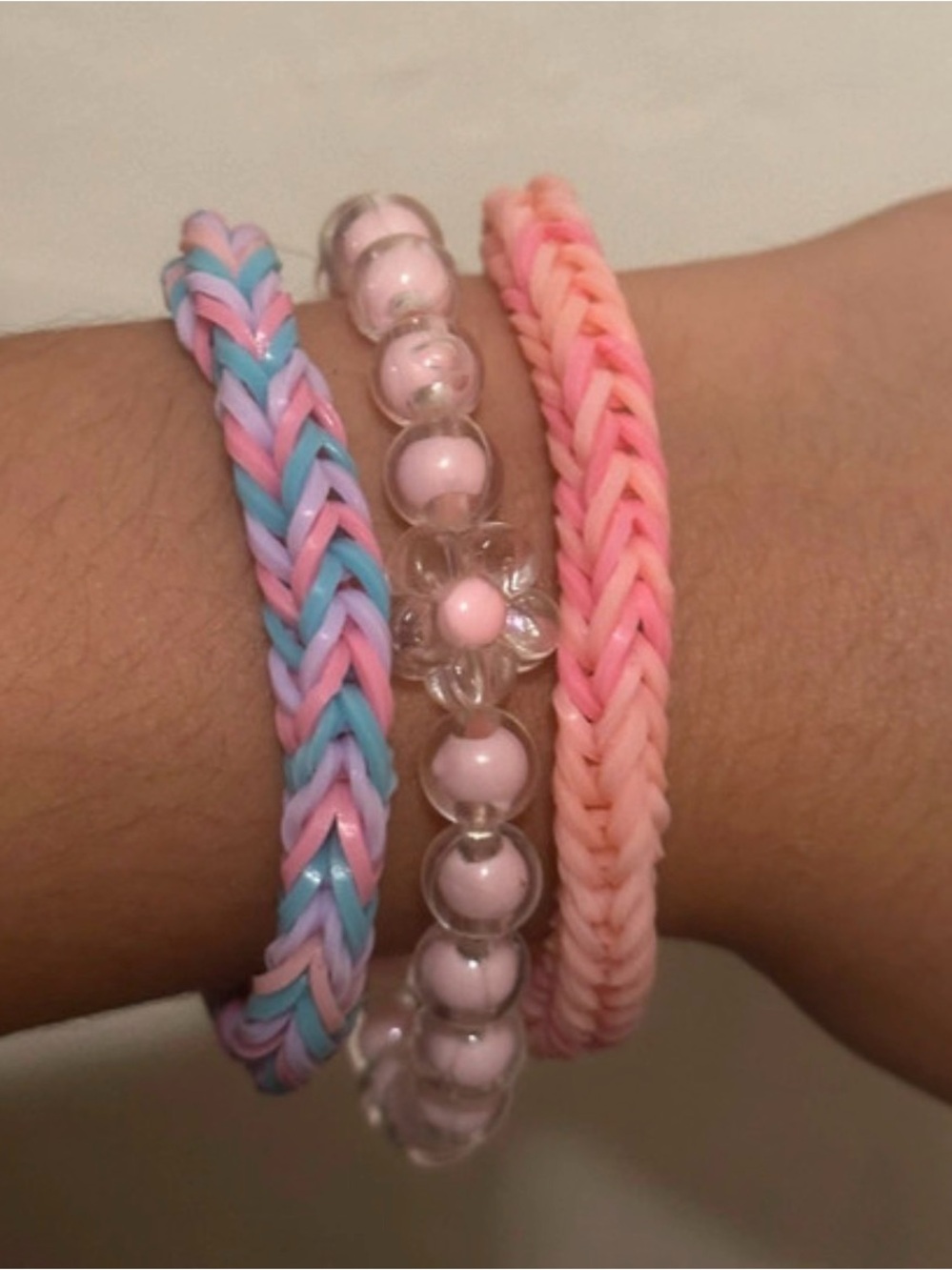 & Other Stories Pink and Pastel Bead & Loom Bracelet Trio